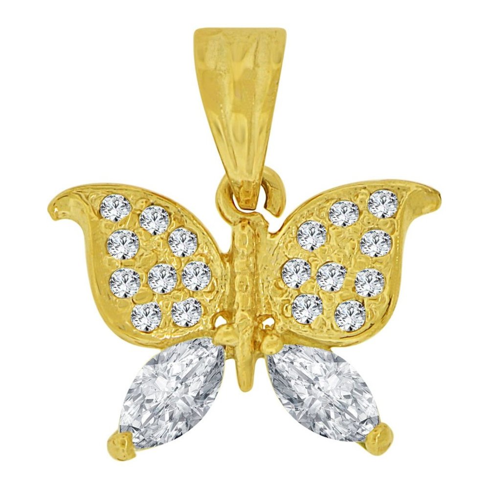Small Butterfly Pendant CZ 15mm Yellow Gold 14k